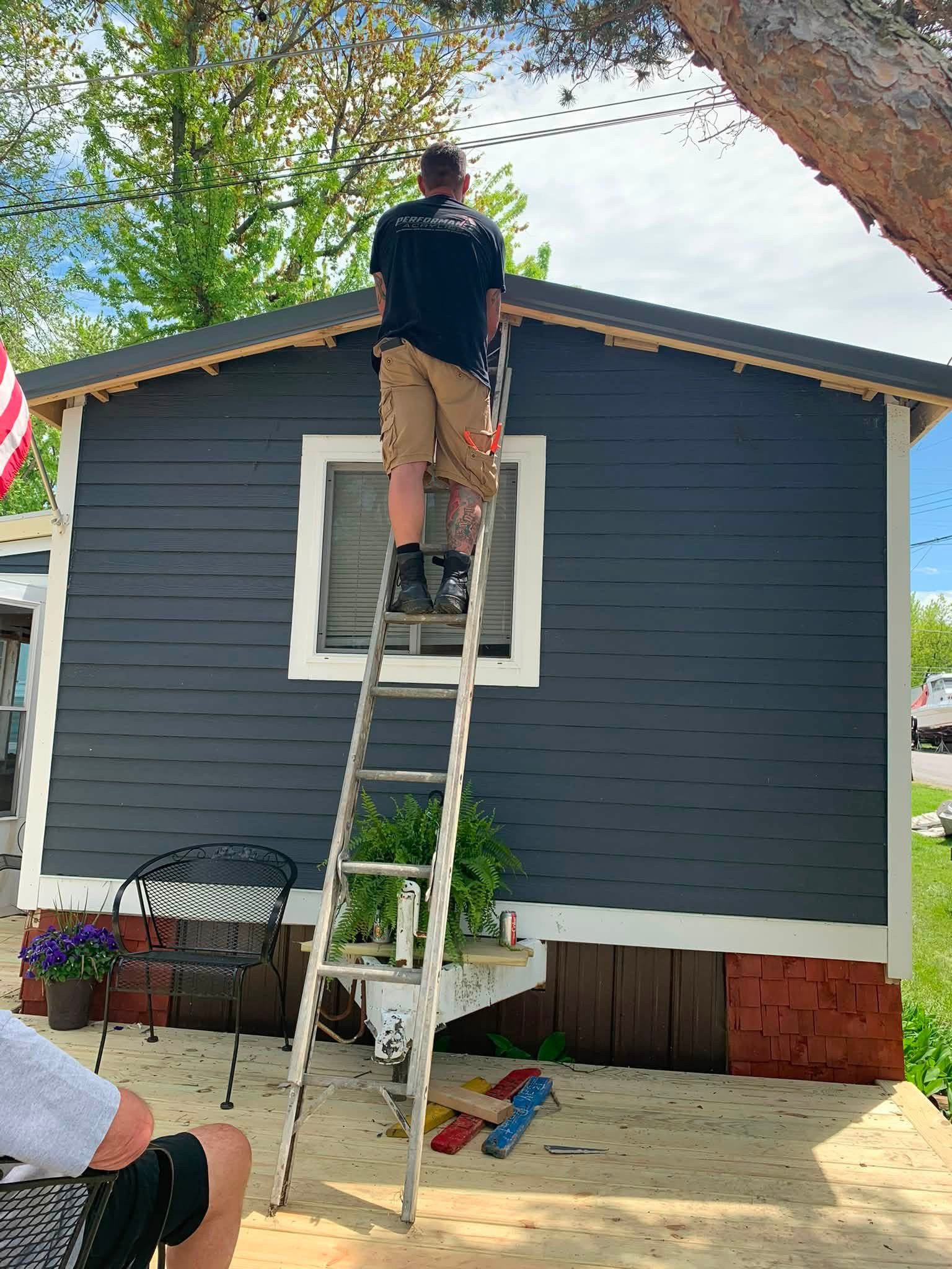 Marine City mobile home siding and trim installation in progress